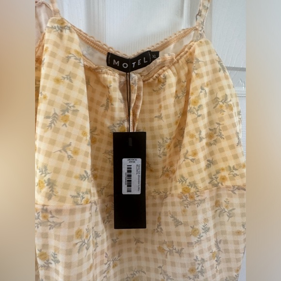 Motel rocks yellow floral gingham tank top spaghetti straps womens size XL large - Picture 7 of 8
